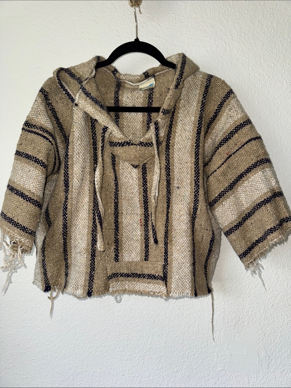 Striped Cowl Pullover Hoodie in Beige and Black